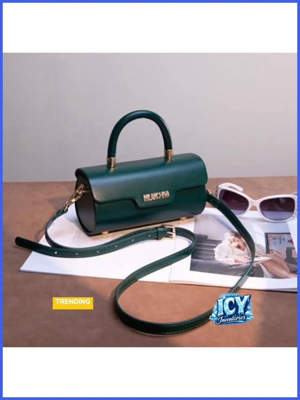 Vegan Leather Mini Barrel Crossbody Bag with Top Handle & Adjustable Strap